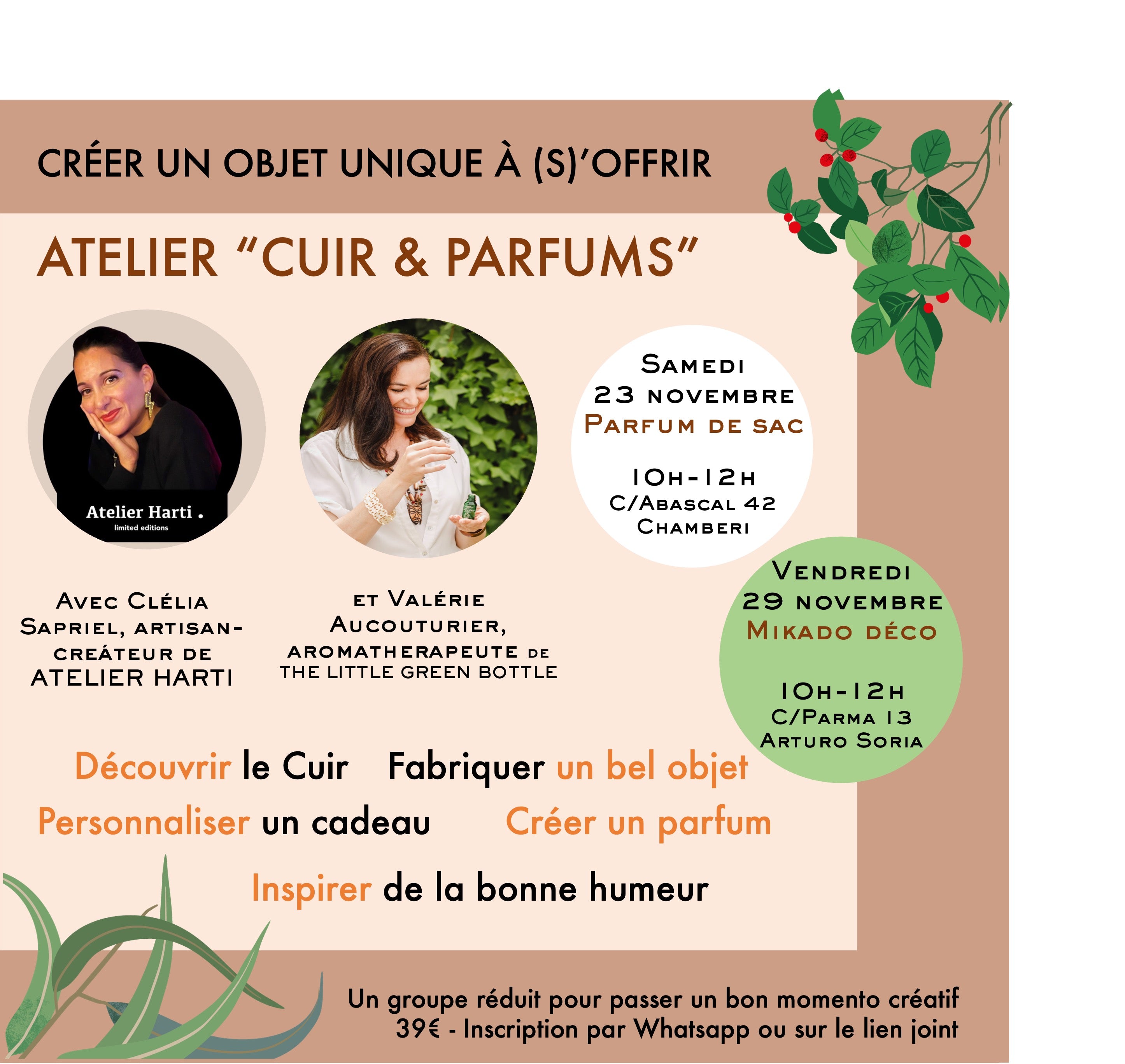 Taller Creativo - Cuero y Perfumes - Fabrica regalos originales - Sa.23/11 y Vi.29/11