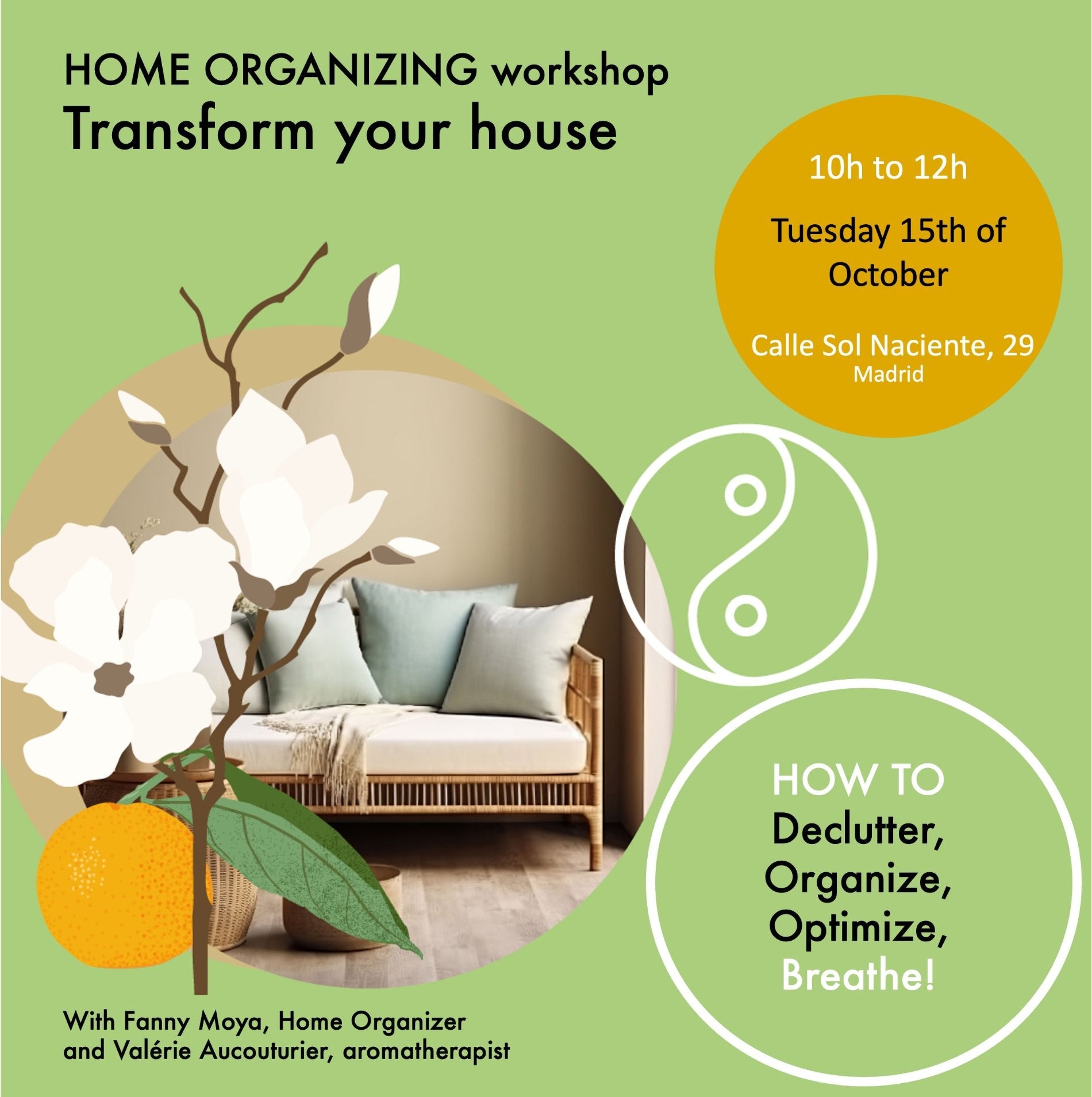 ATELIER HOME ORGANIZING - Ma.15/10: 10h-12h or 13h-15h ** Sa.19/10: 10h-12h