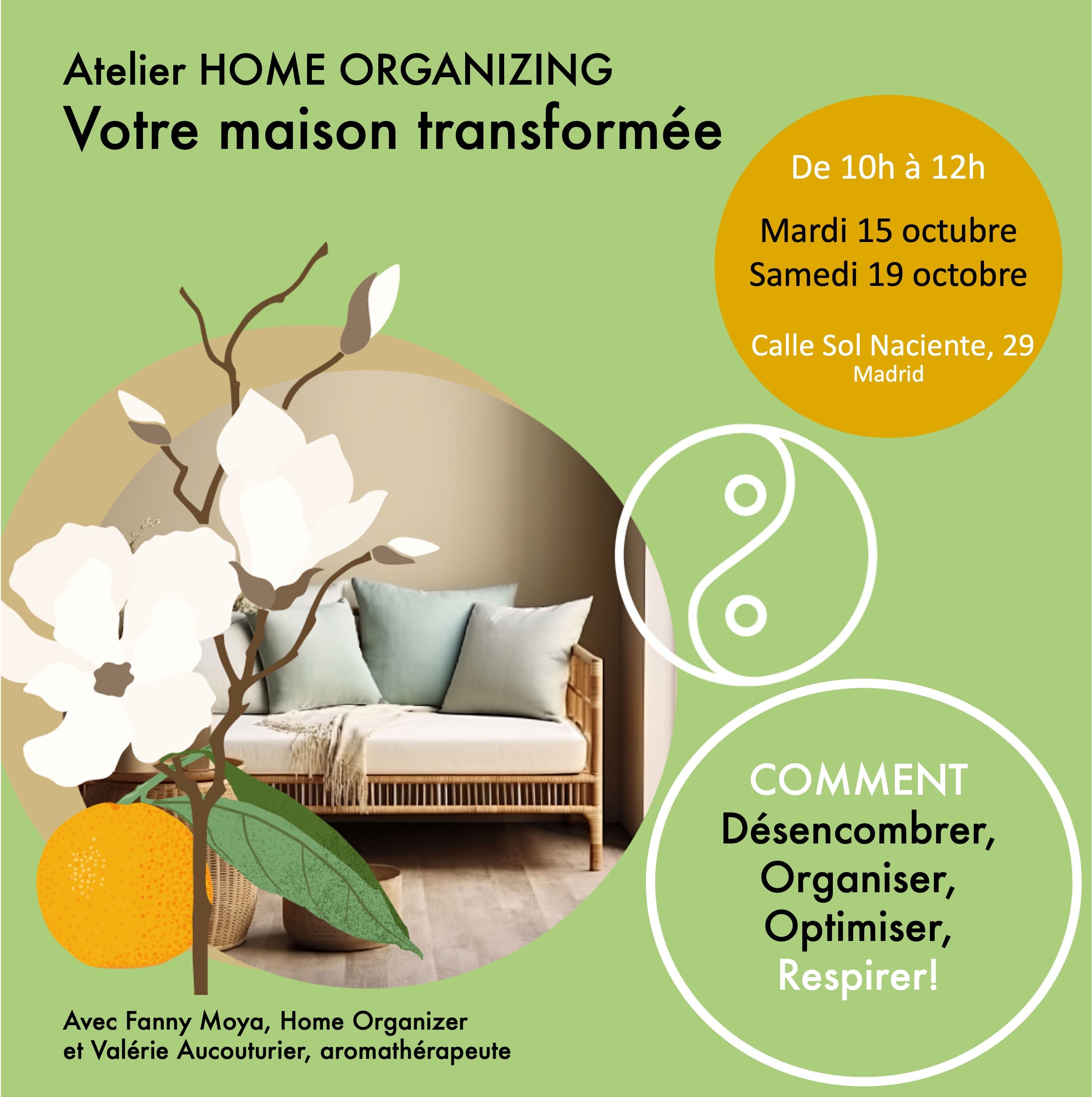 ATELIER HOME ORGANIZING - Ma.15/10: 10h-12h or 13h-15h ** Sa.19/10: 10h-12h