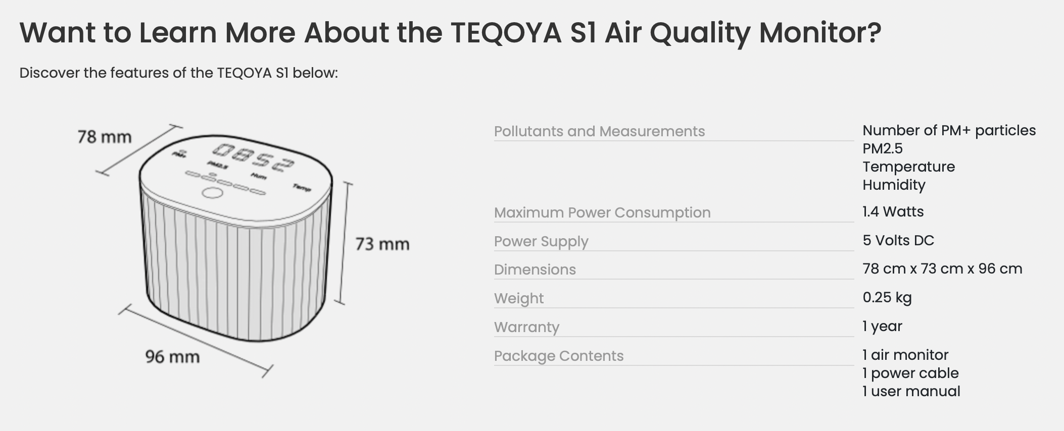 MEDIDOR CALIDAD DEL AIRE - TEQOYA S1